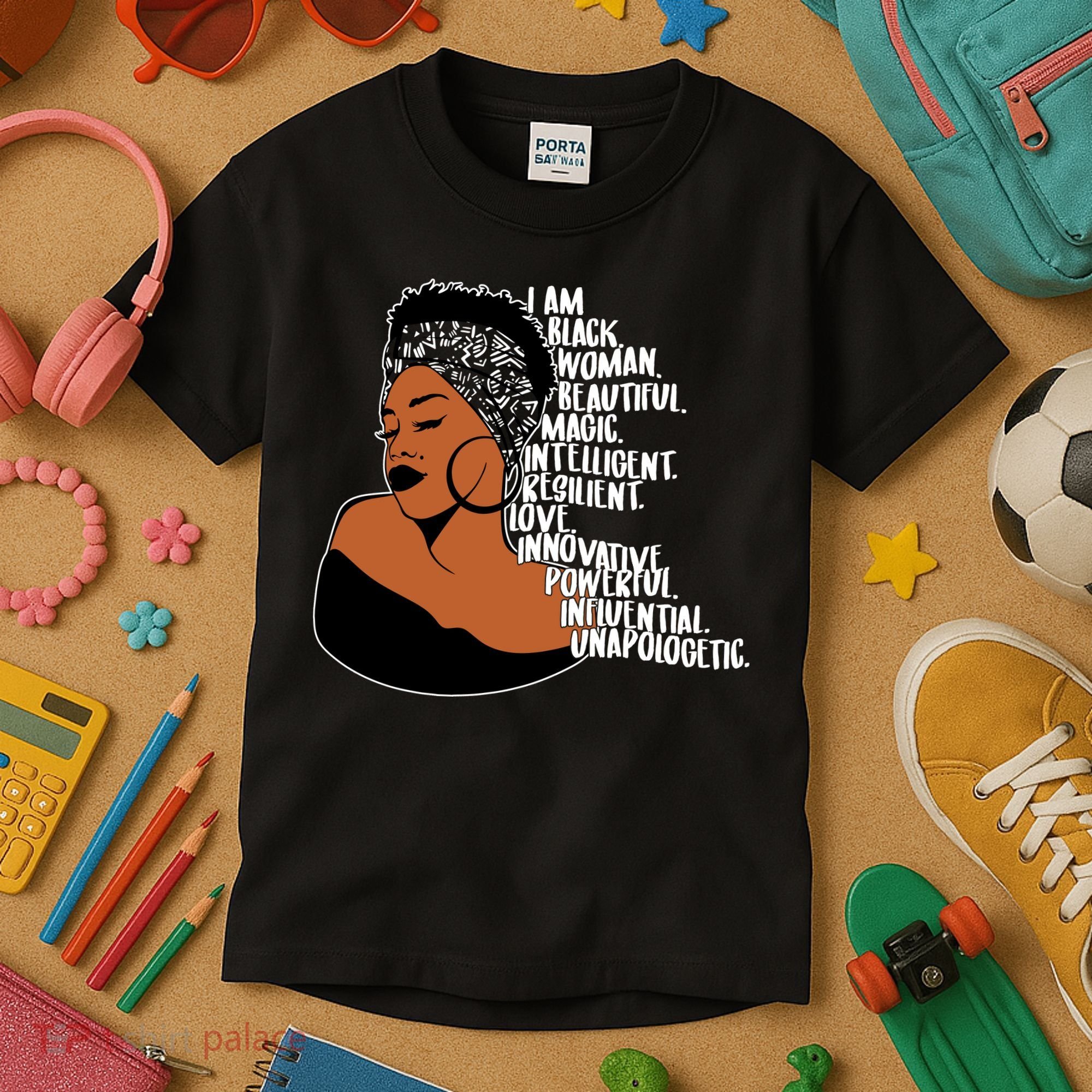 I Am A Proud Black Woman Beautiful Powerful Kids T-Shirt
