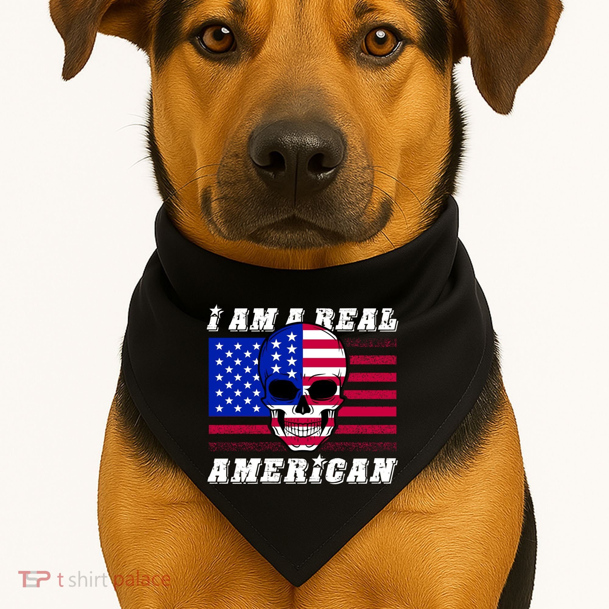 I Am A Real American Skull Flag USA-Made Doggie Bandana