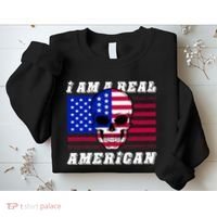 I Am A Real American Skull Flag Sweatshirt thumb 2