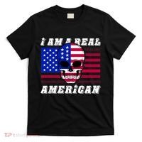 I Am A Real American Skull Flag T-Shirt thumb 0