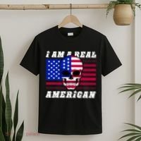 I Am A Real American Skull Flag T-Shirt thumb 2