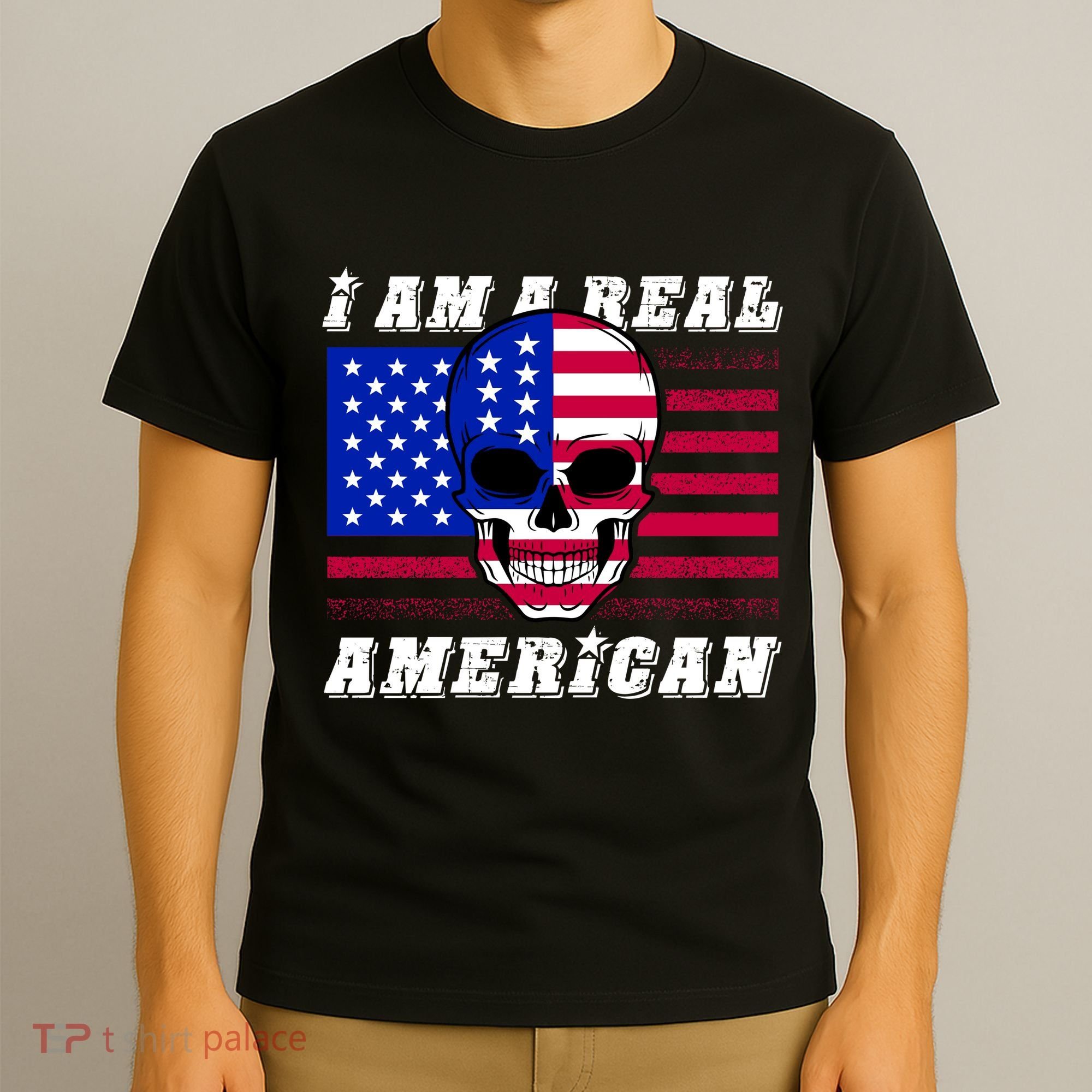 I Am A Real American Skull Flag T-Shirt