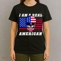 I Am A Real American Skull Flag T-Shirt thumb 4