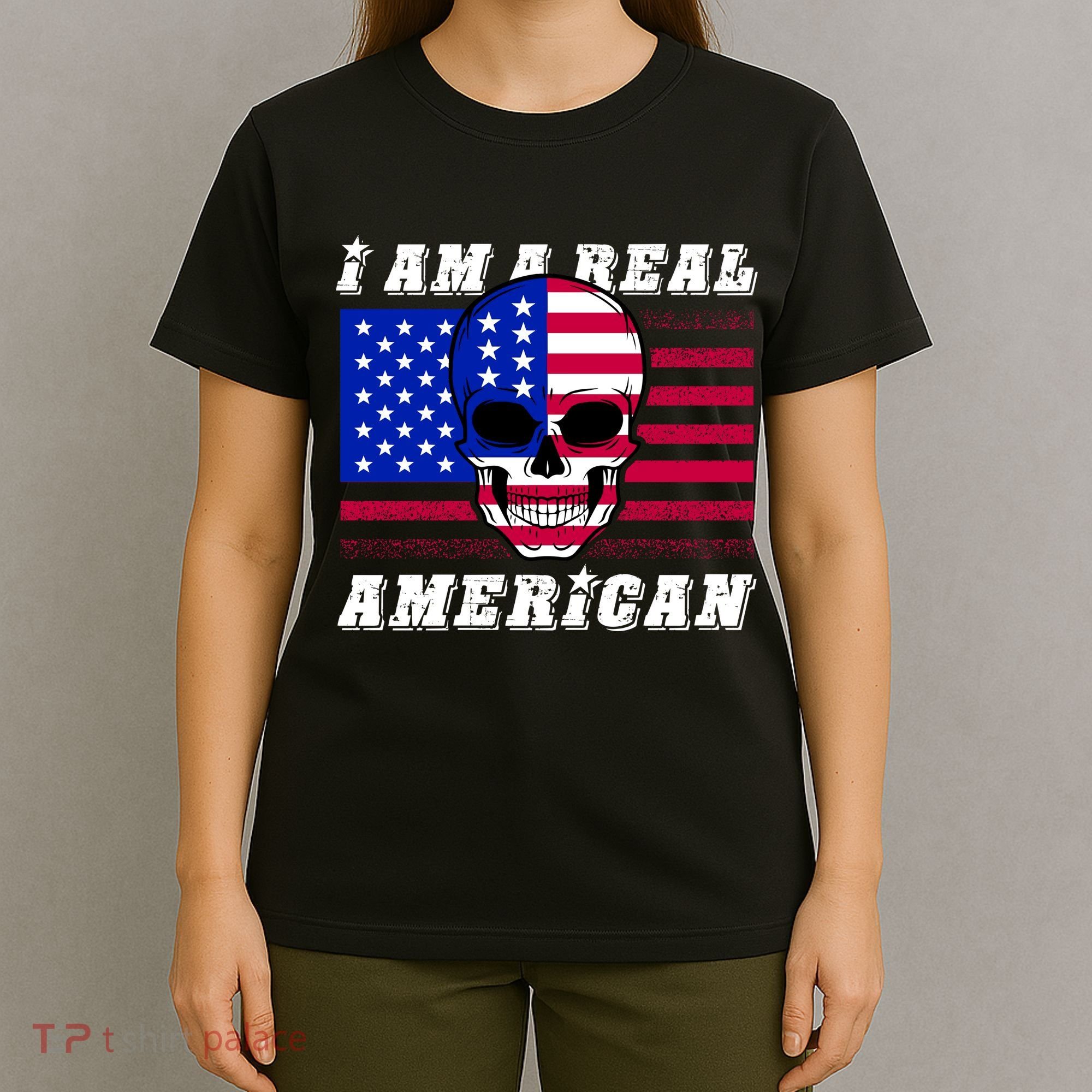 I Am A Real American Skull Flag T-Shirt