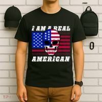 I Am A Real American Skull Flag T-Shirt thumb 6