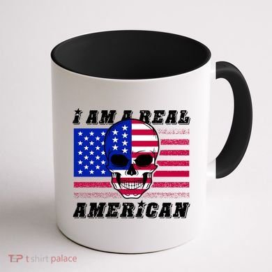 I Am A Real American Skull Flag Coffee Mug back