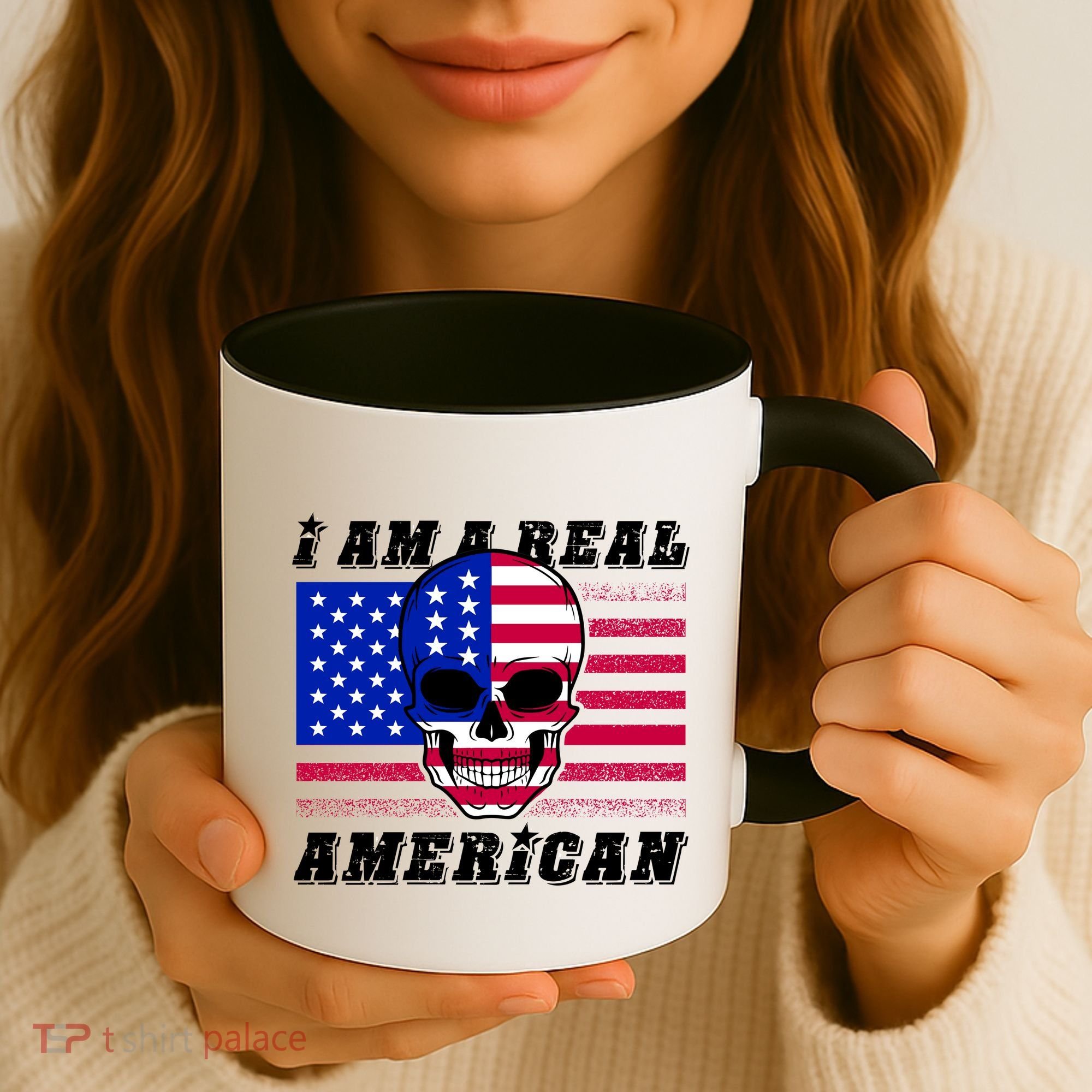 I Am A Real American Skull Flag Coffee Mug