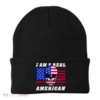 I Am A Real American Skull Flag Beanie