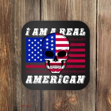 I Am A Real American Skull Flag Coaster