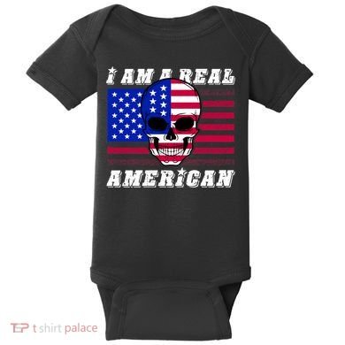 I Am A Real American Skull Flag Baby Bodysuit