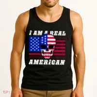 I Am A Real American Skull Flag Tank Top thumb 3