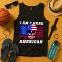 I Am A Real American Skull Flag Tank Top thumb 4