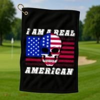 I Am A Real American Skull Flag Golf Towel thumb 1