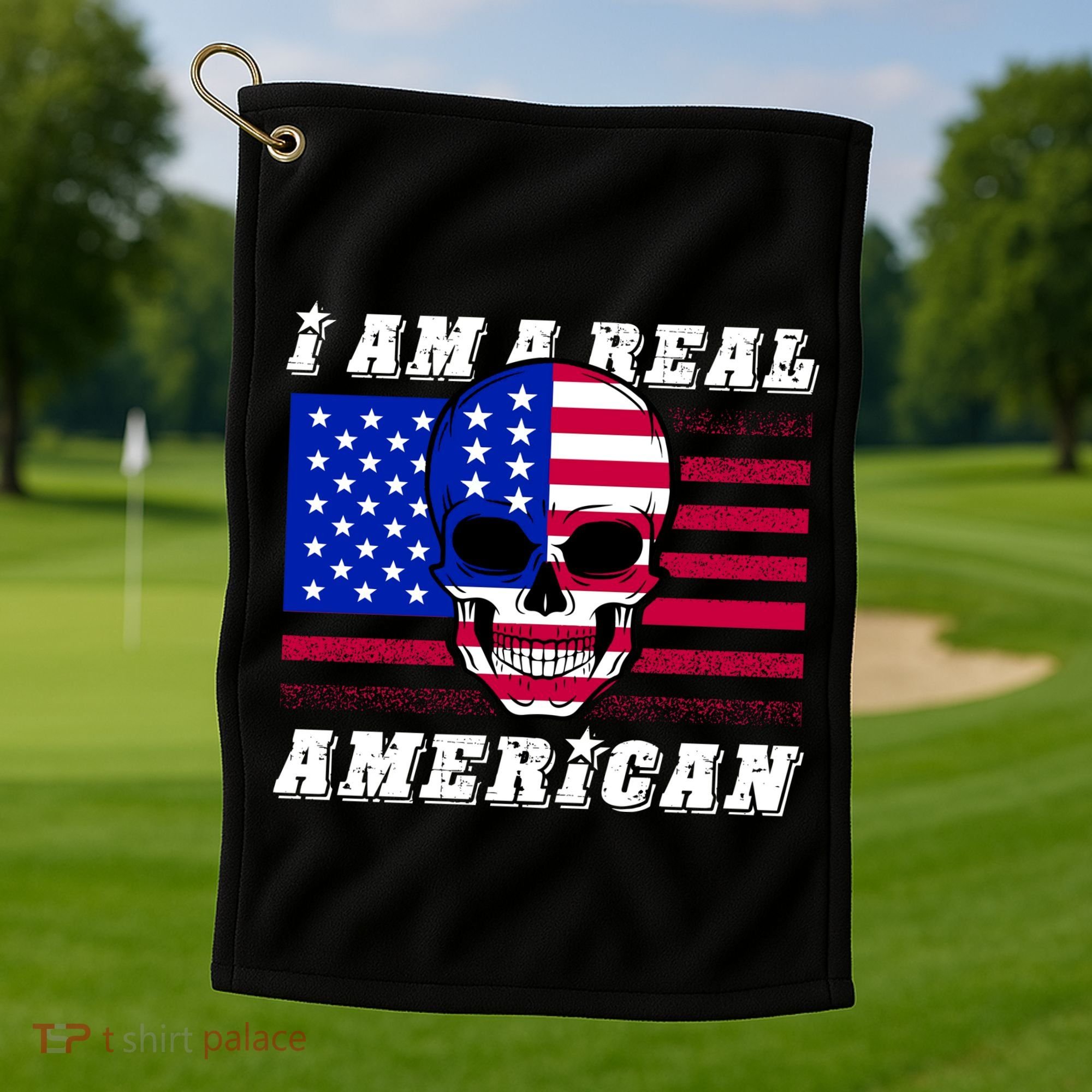 I Am A Real American Skull Flag Golf Towel