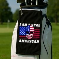 I Am A Real American Skull Flag Golf Towel thumb 2