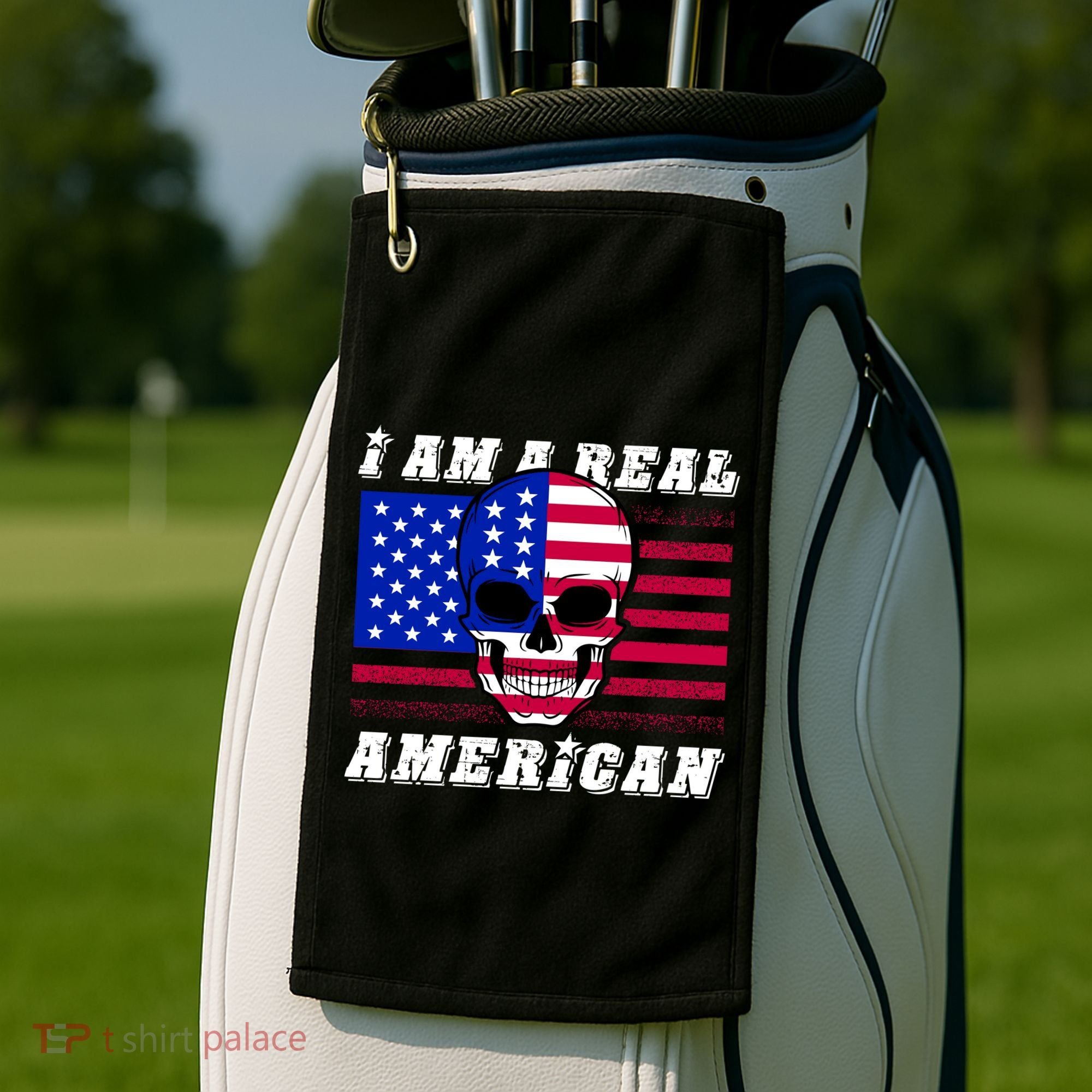 I Am A Real American Skull Flag Golf Towel