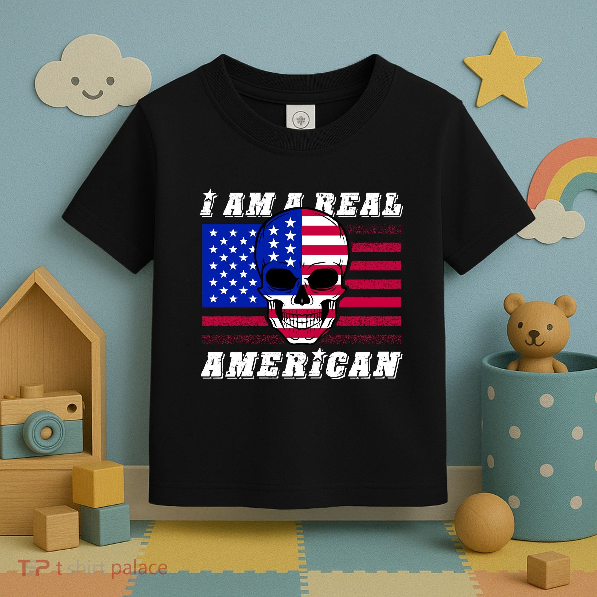 I Am A Real American Skull Flag Toddler T-Shirt