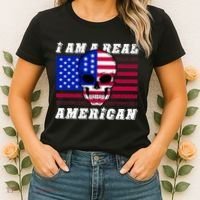 I Am A Real American Skull Flag Women's T-Shirt thumb 2