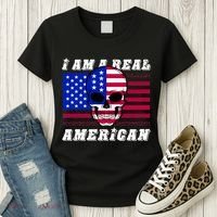 I Am A Real American Skull Flag Women's T-Shirt thumb 3