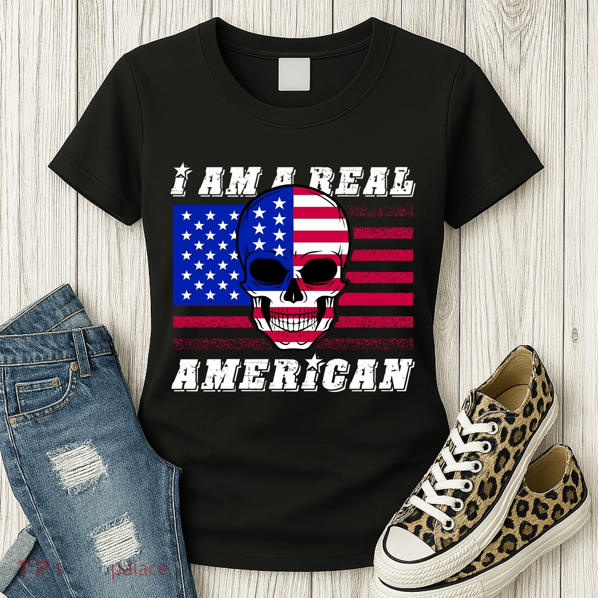 I Am A Real American Skull Flag Women's T-Shirt