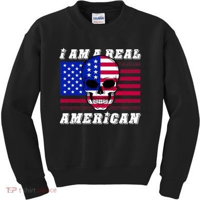 I Am A Real American Skull Flag Kids Sweatshirt