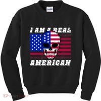 I Am A Real American Skull Flag Kids Sweatshirt thumb 0