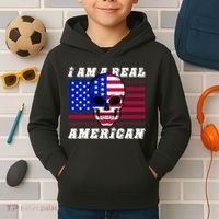 I Am A Real American Skull Flag Kids Hoodie thumb 2
