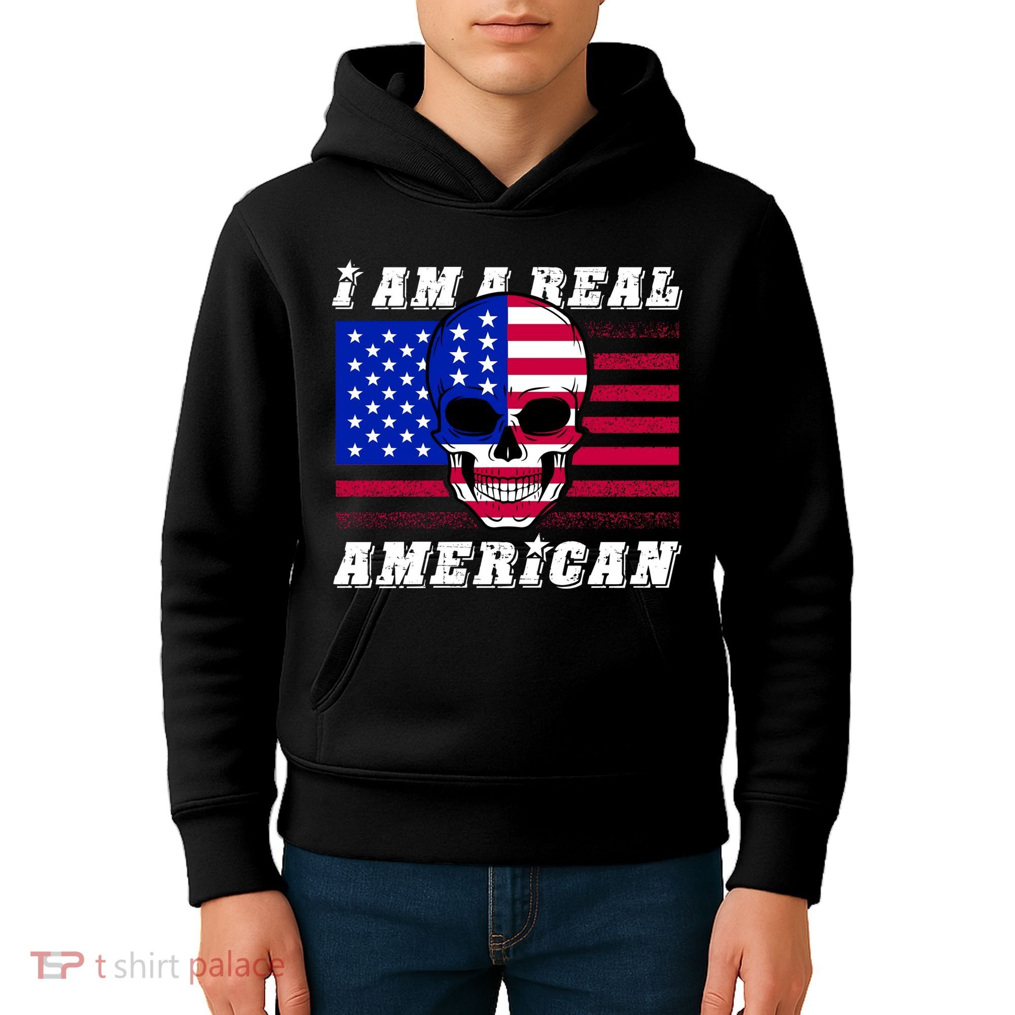 I Am A Real American Skull Flag Kids Hoodie