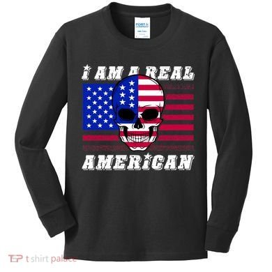 I Am A Real American Skull Flag Kids Long Sleeve Shirt