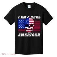I Am A Real American Skull Flag Kids T-Shirt thumb 0
