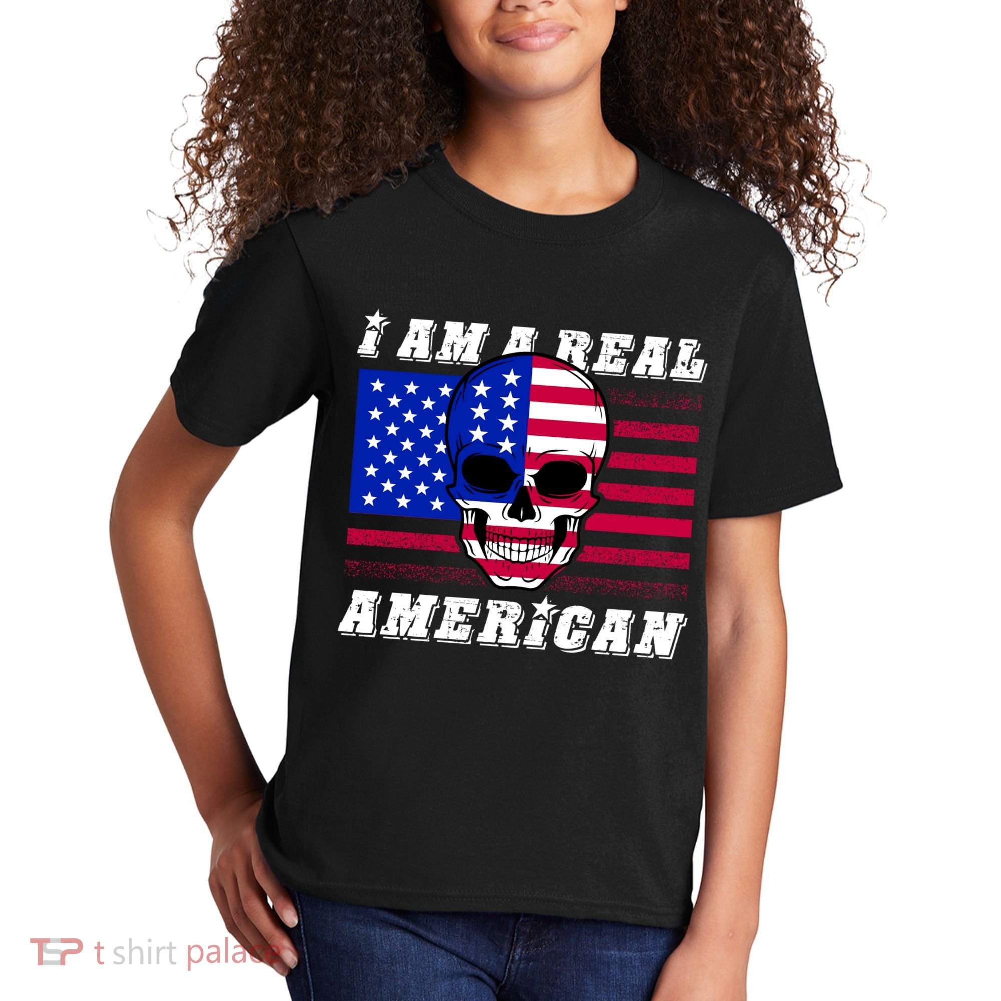 I Am A Real American Skull Flag Kids T-Shirt