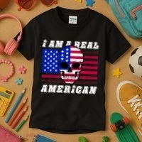 I Am A Real American Skull Flag Kids T-Shirt thumb 3