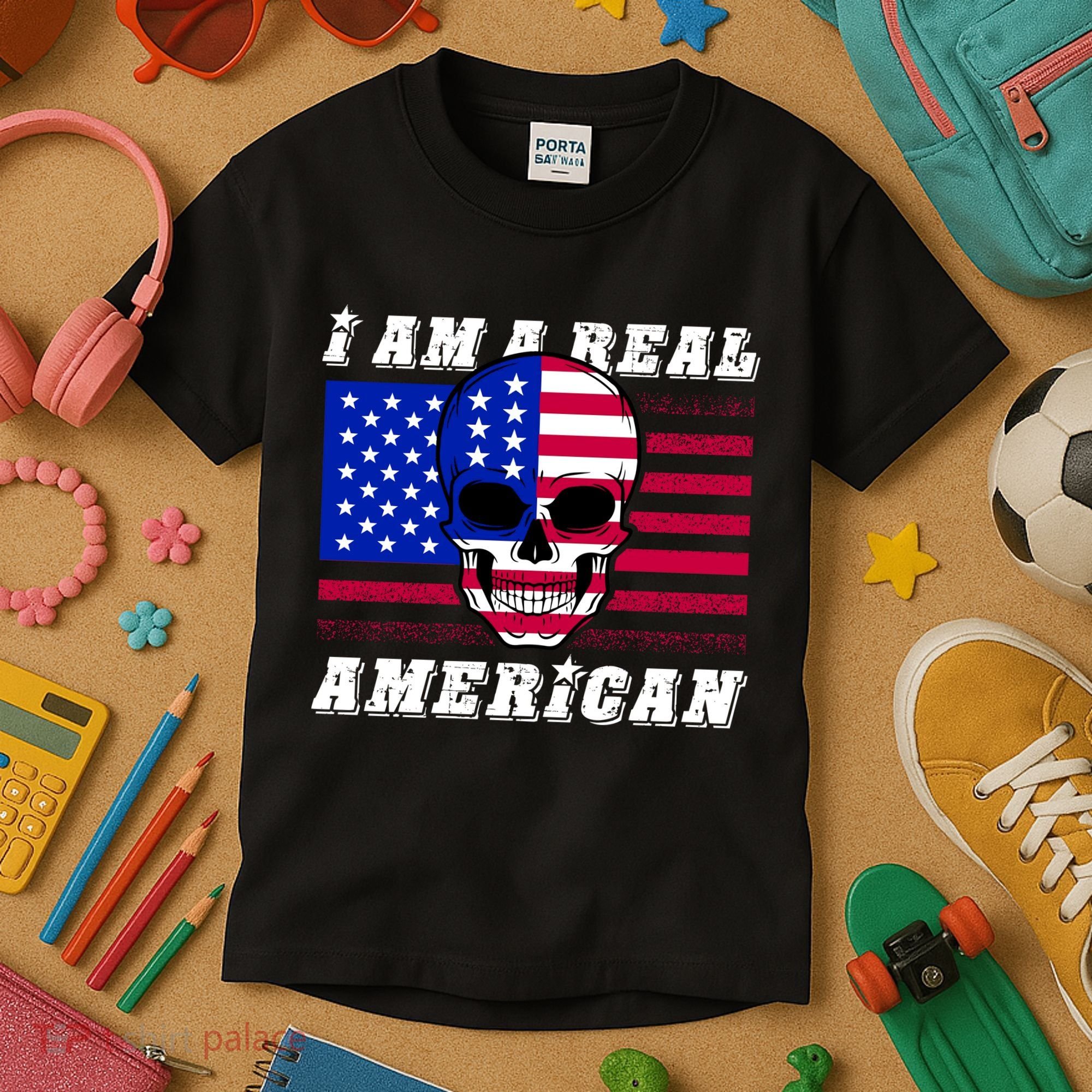 I Am A Real American Skull Flag Kids T-Shirt