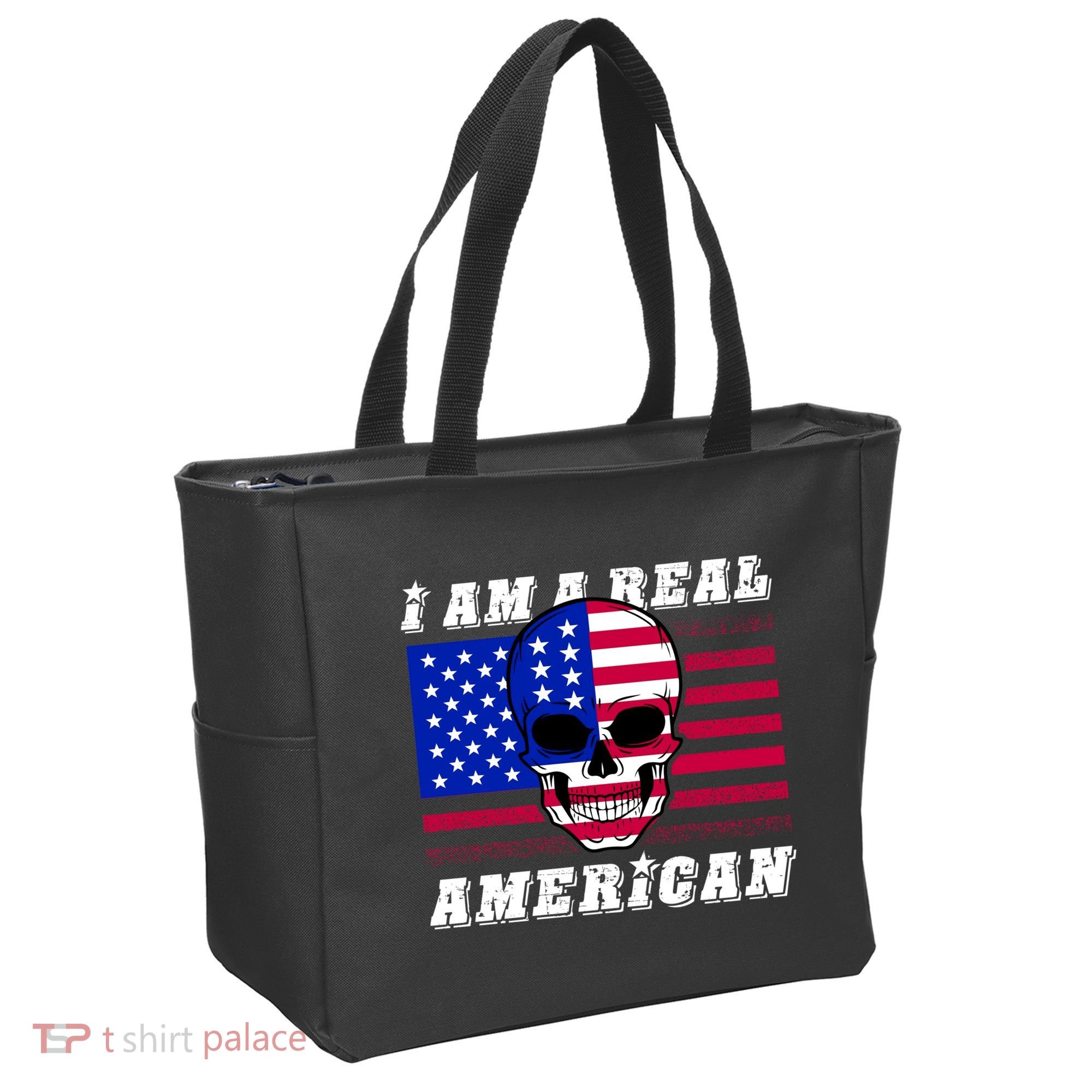 I Am A Real American Skull Flag Tote Bag