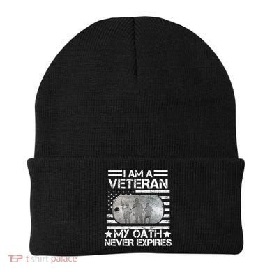 I Am A Veteran My Oath Never Expires Dog Tag Beanie
