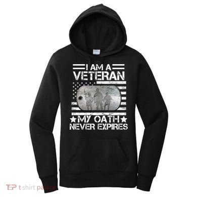 I Am A Veteran My Oath Never Expires Dog Tag Women's Hoodie