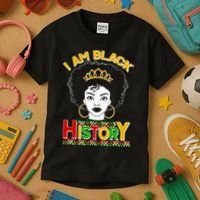 I Am Black History Royal Black Woman Kids T-Shirt thumb 3