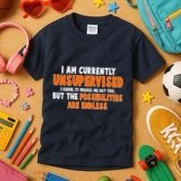 I Am Currently Unsupervised The Possibilities Are Endless Kids T-Shirt thumb 3