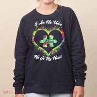 I Am His Voice He Is My Heart- Autism Awareness Women's Sweatshirt thumb 0