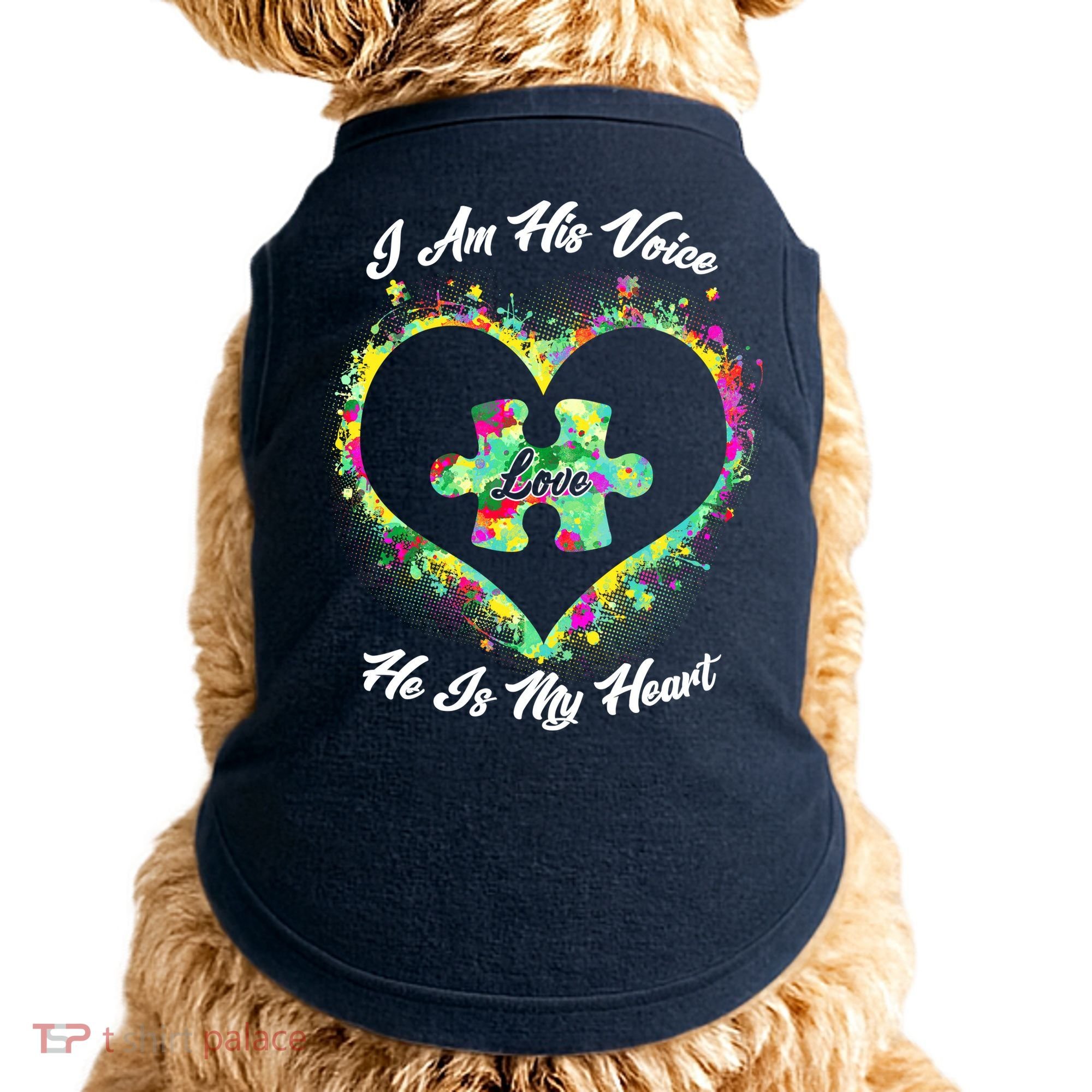 I Am His Voice He Is My Heart- Autism Awareness Doggie Tank