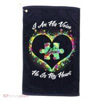 I Am His Voice He Is My Heart- Autism Awareness Golf Towel thumb 0