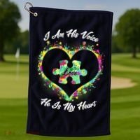I Am His Voice He Is My Heart- Autism Awareness Golf Towel thumb 1
