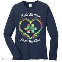 I Am His Voice He Is My Heart- Autism Awareness Women's Long Sleeve Shirt thumb 0