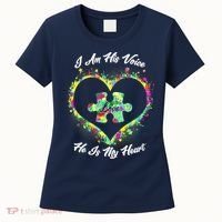 I Am His Voice He Is My Heart- Autism Awareness Women's T-Shirt thumb 0