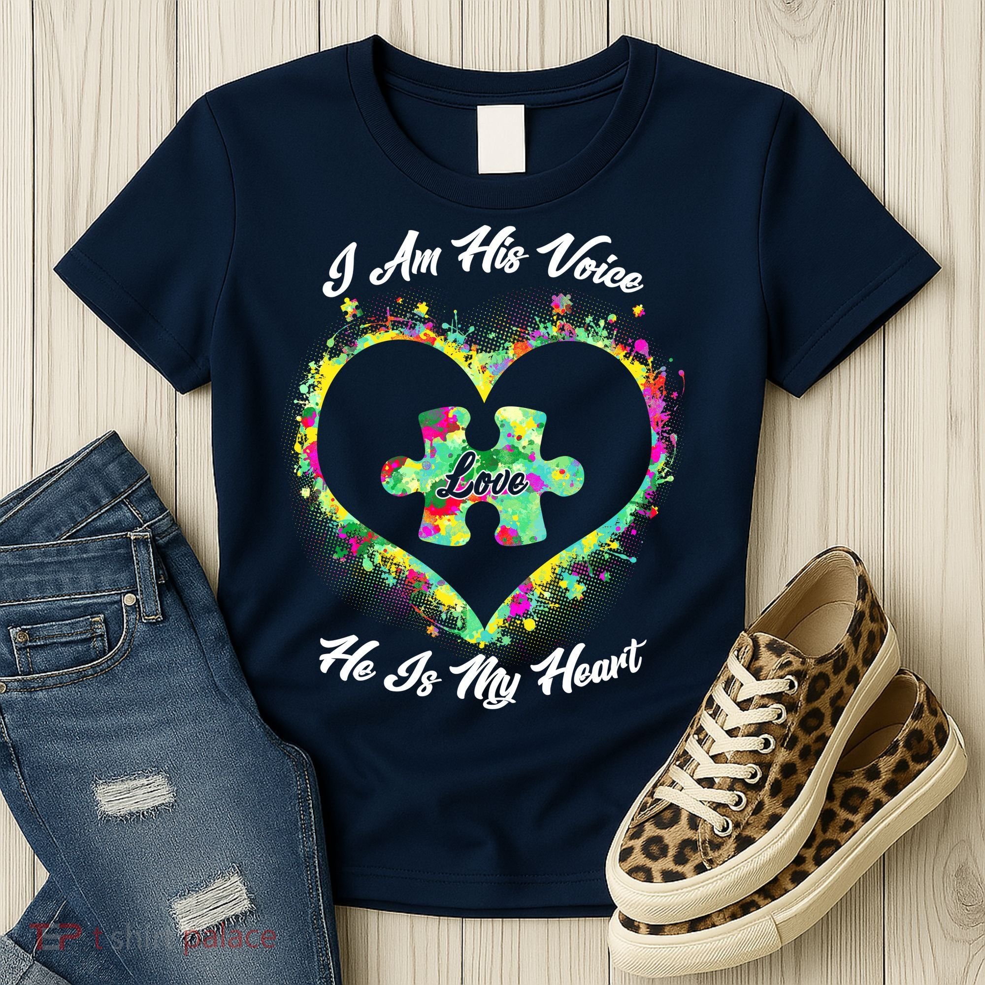 I Am His Voice He Is My Heart- Autism Awareness Women's T-Shirt
