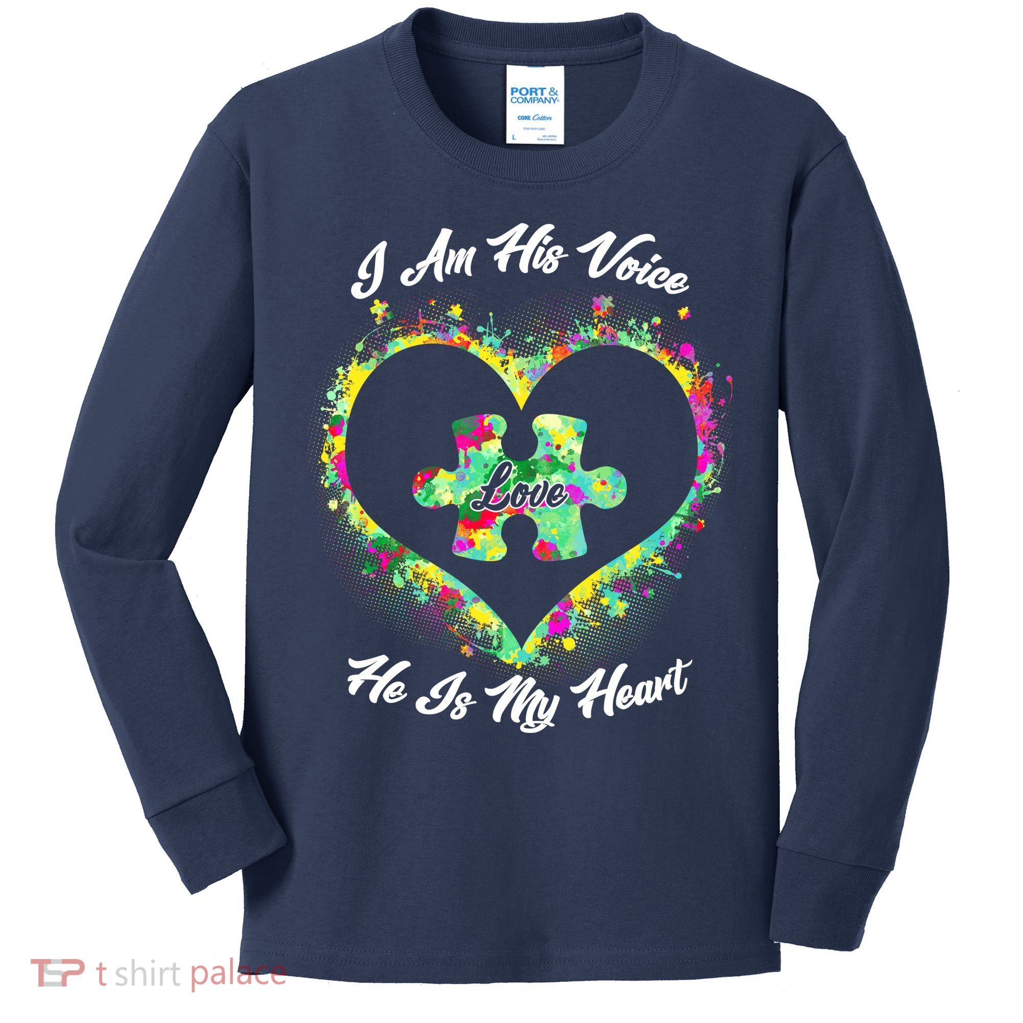 I Am His Voice He Is My Heart- Autism Awareness Kids Long Sleeve Shirt