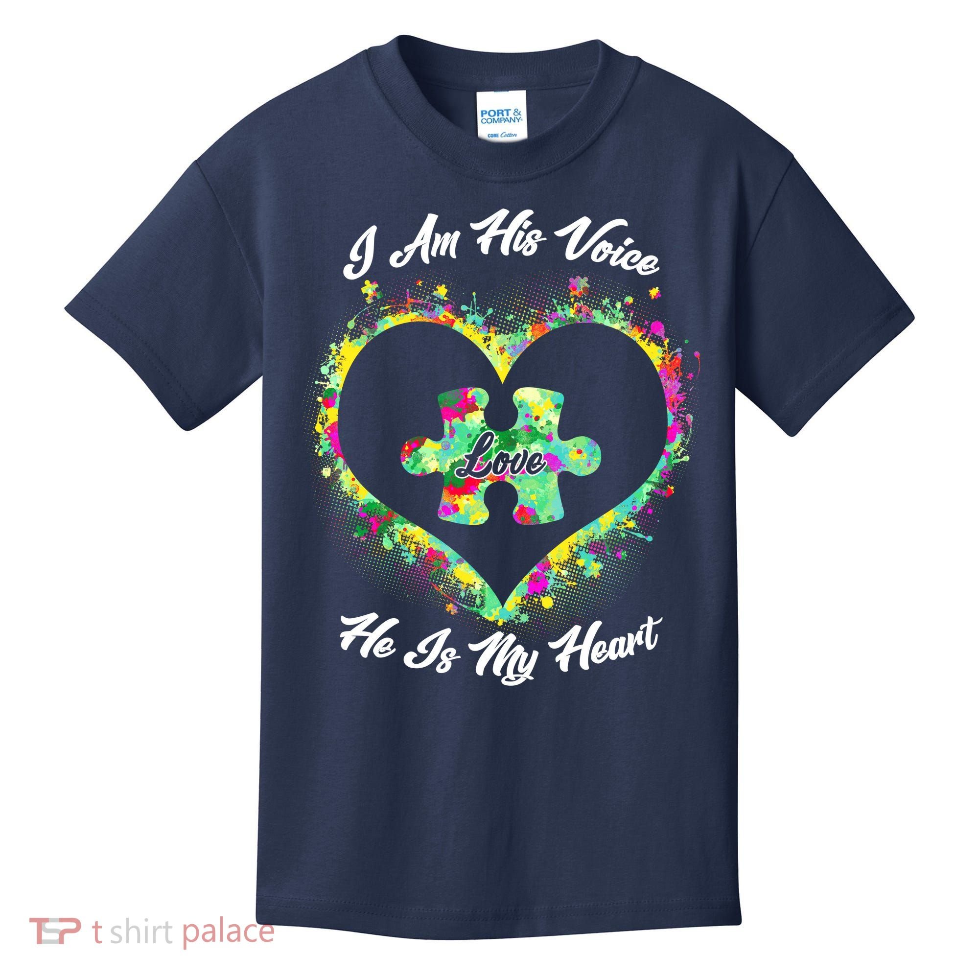 I Am His Voice He Is My Heart- Autism Awareness Kids T-Shirt