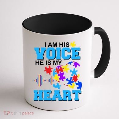I Am His Voice He Is My Heart Autism Coffee Mug back