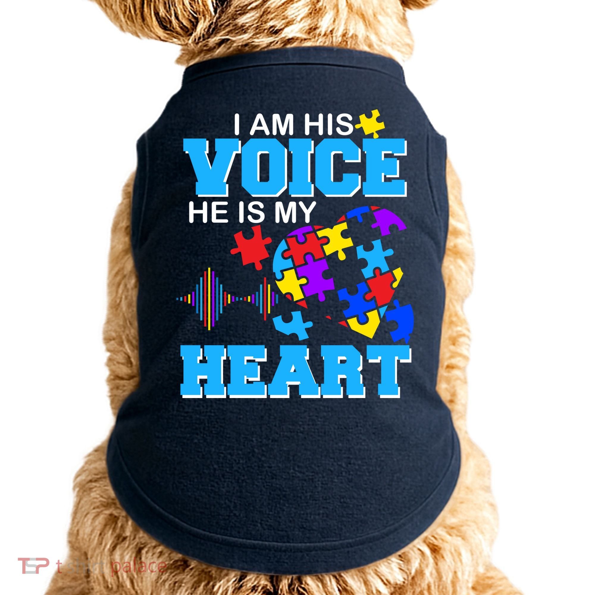 I Am His Voice He Is My Heart Autism Doggie Tank