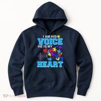 I Am His Voice He Is My Heart Autism Hoodie thumb 0